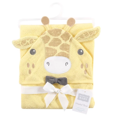 Hudson Baby Infant Boy Cotton Animal Face Hooded Towel, Bowtie Giraffe, One Size