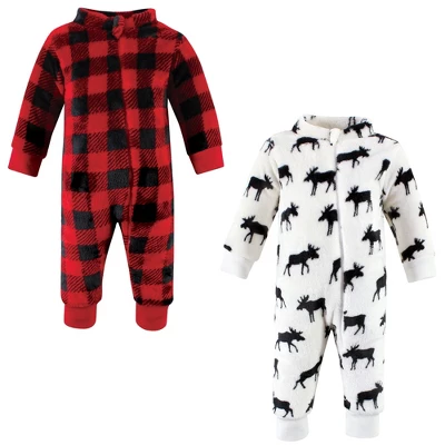 Hudson Baby Infant Boy Plush Jumpsuits, Black Moose - Image 9