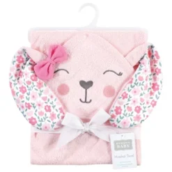 Hudson Baby Infant Girl Cotton Animal Face Hooded Towel, Floral Bunny, One Size
