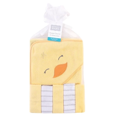 Hudson Baby Infant Unisex Hooded Towel And Five Washcloths, Yellow Duck, One Size