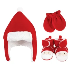 Hudson Baby 6Pc Trapper Hat, Mitten And Bootie Set, Santa Green Elf