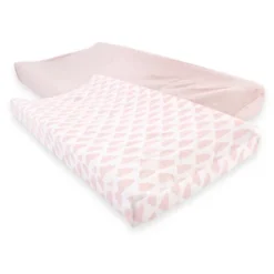 Hudson Baby Infant Girl Cotton Changing Pad Cover, Heather Pink Cloud, One Size