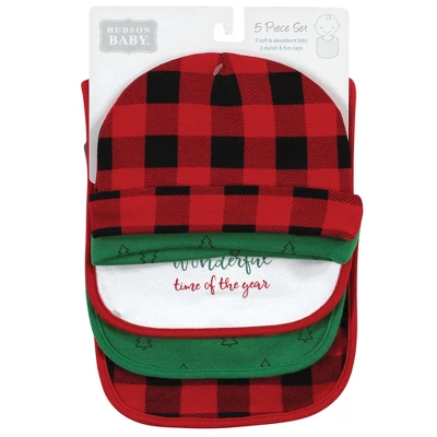 Hudson Baby Unisex Baby Cotton Bib And Headband Or Caps Set, Moose Wonderful Time, One Size