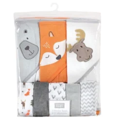 Hudson Baby Infant Boy Animal Hooded Towel 3pk And 15 Washcloths, Woodland, One Size