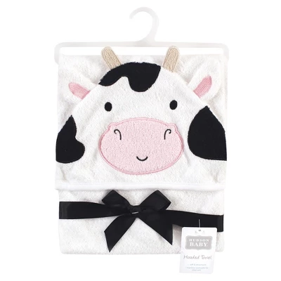 Hudson Baby Infant Unisex Cotton Animal Face Hooded Towel, Cow, One Size