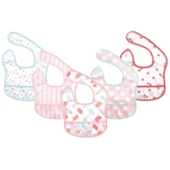 Hudson Baby Infant Girl Waterproof Polyester Bibs 5pk, Ice Cream
