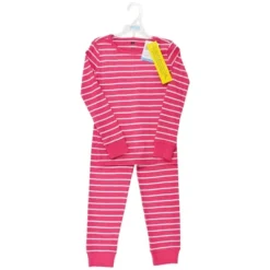 Hudson Baby Infant Girl Cotton Pajama Set, Dark Pink Stripe