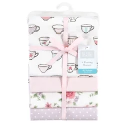 Hudson Baby Infant Girl Cotton Flannel Receiving Blankets, Tea Party, One Size