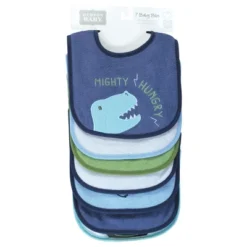Hudson Baby Infant Boy Cotton Terry Drooler Bibs With Fiber Filling, Boy Dino, One Size