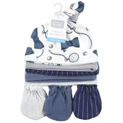 Hudson Baby Infant Boy Cotton Cap And Scratch Mitten Set, Pocket Watch, 0-6 Months