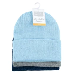 Hudson Baby Family Knit Cuffed Beanie 3pk, Light Blue