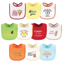 Hudson Baby Infant Cotton Terry Drooler Bibs With Fiber Filling 10pk, Neutral Pizza, One Size
