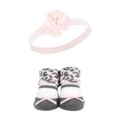 Hudson Baby Infant Girls Headband And Socks Set, Leopard, 0-9 Months - Image 3