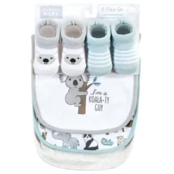 Hudson Baby Infant Boy Cotton Bib And Sock Set, Zoo Animals, One Size