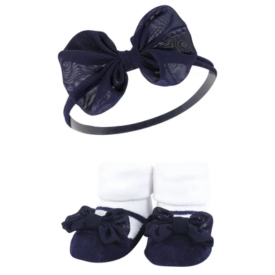Hudson Baby Infant Girl Headband And Socks Giftset, Navy Gingham, One Size - Image 3