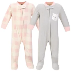 Hudson Baby Infant Girl Fleece Zipper Sleep And Play 2pk, Girl Baby Bear