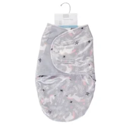 Hudson Baby Infant Girl Plush Swaddle Wrap, Gray Pink Unicorn, 0-3 Months