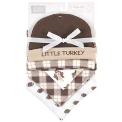 Hudson Baby Infant Boy Cotton Bib And Caps Set 5pk, Boy Turkey, One Size