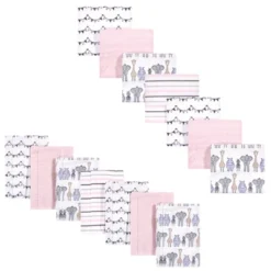 Hudson Baby Infant Girl Cotton Flannel Burp Cloths And Receiving Blankets, 14-Piece, Pink Safari, One Size