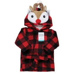 Hudson Baby Unisex Baby Plush Animal Face Bathrobe, Rudolph, 0-9M