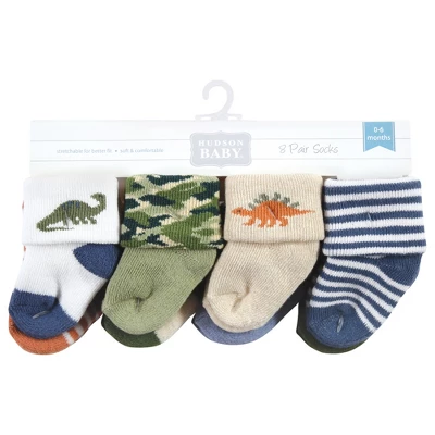 Hudson Baby Infant Boys Cotton Rich Newborn And Terry Socks, Dinosaur Explorer