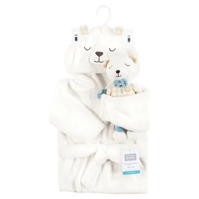 Hudson Baby Unisex Baby Plush Bathrobe And Toy Set, Gingham Bear Boy, One Size