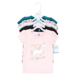 Hudson Baby Girl Short Sleeve T-Shirts, Unicorn Rainbow