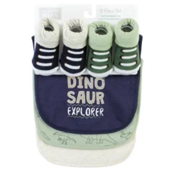 Hudson Baby Infant Boy Cotton Bib And Sock Set, Dinosaur Explorer, One Size