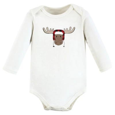 Hudson Baby Infant Boy Cotton Long-Sleeve Bodysuits, Winter Moose 3-Pack - Image 2