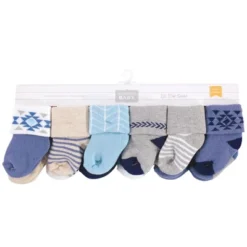 Hudson Baby Infant Boy Cotton Rich Newborn And Terry Socks, Blue Gray Aztec