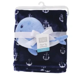 Hudson Baby Infant Boy Plush Blanket With Toy, Anchor Whale, One Size