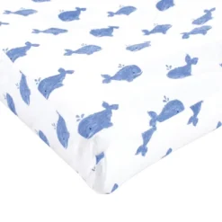 Hudson Baby Infant Boy Cotton Changing Pad Cover, Blue Whale, One Size