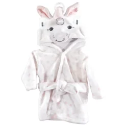 Hudson Baby Infant Girl Plush Animal Bathrobe, White Unicorn, 0-9 Months