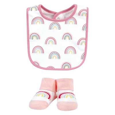 Hudson Baby Infant Girls Cotton Bib And Sock Set, Modern Rainbow, One Size - Image 2
