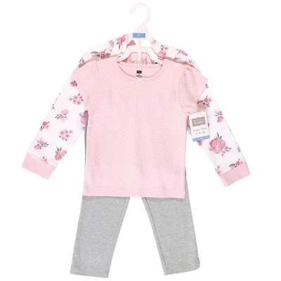 Hudson Baby Infant And Toddler Girl Cotton Hoodie, Bodysuit Or Tee Top And Pant Set, Pink Floral Toddler