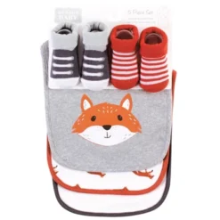 Hudson Baby Infant Boy Cotton Bib And Sock Set, Little Fox