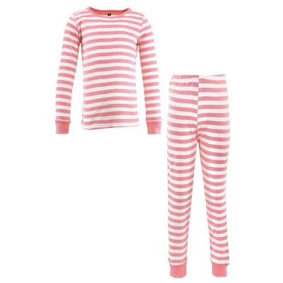 Hudson Baby Infant Girl Cotton Pajama Set, Coral Stripe - Image 4