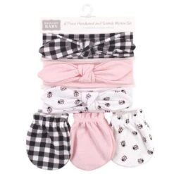Hudson Baby Infant Girl Cotton Headband And Scratch Mitten 6pc Set, Lady Bug, 0-6 Months