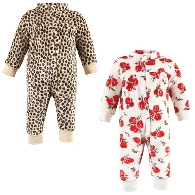 Hudson Baby Infant Girl Plush Jumpsuits, Red Rose Leopard - Image 9