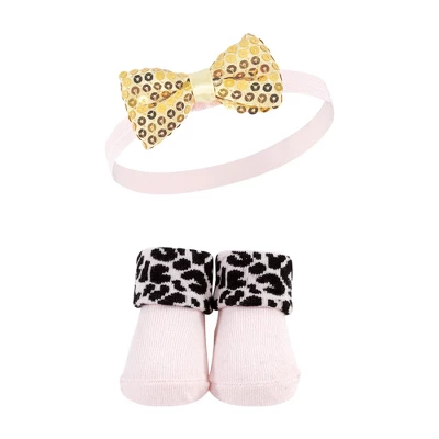 Hudson Baby Infant Girls Headband And Socks Giftset, Gold Sequin, One Size - Image 4