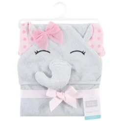 Hudson Baby Infant Girl Cotton Rich Animal Face Hooded Towel, Pink Dots Pretty Elephant, One Size