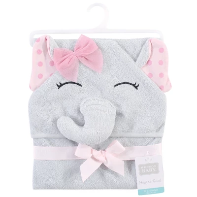Hudson Baby Infant Girl Cotton Rich Animal Face Hooded Towel, Pink Dots Pretty Elephant, One Size