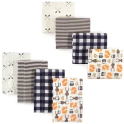 Hudson Baby Unisex Baby Cotton Flannel Burp Cloths And Receiving Blankets, 8-Piece, Forest, One Size
