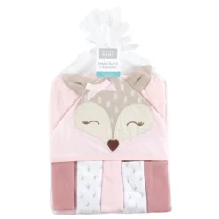 Hudson Baby Infant Girl Hooded Towel And Five Washcloths, Fawn, One Size