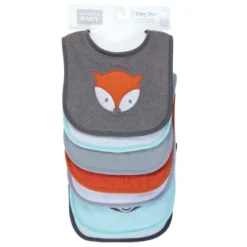 Hudson Baby Infant Boy Cotton Terry Drooler Bibs With Fiber Filling, Boy Gray Woodland, One Size