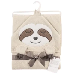 Hudson Baby Infant Boy Cotton Animal Face Hooded Towel, Sloth, One Size