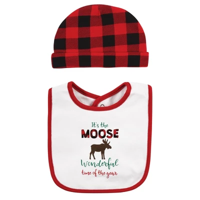 Hudson Baby Unisex Baby Cotton Bib And Headband Or Caps Set, Moose Wonderful Time, One Size - Image 2