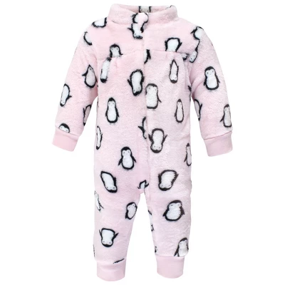 Hudson Baby Infant Girl Plush Jumpsuits, Pink Penguin - Image 2
