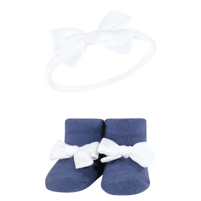 Hudson Baby Infant Girl Headband And Socks Giftset, Navy Gingham, One Size - Image 4