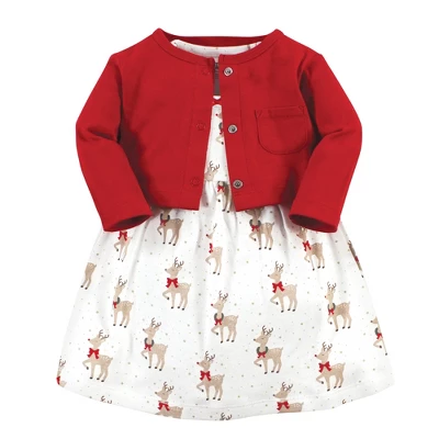 Hudson Baby Infant And Toddler Girl Cotton Dress And Cardigan Set, Fancy Rudolph - Image 13